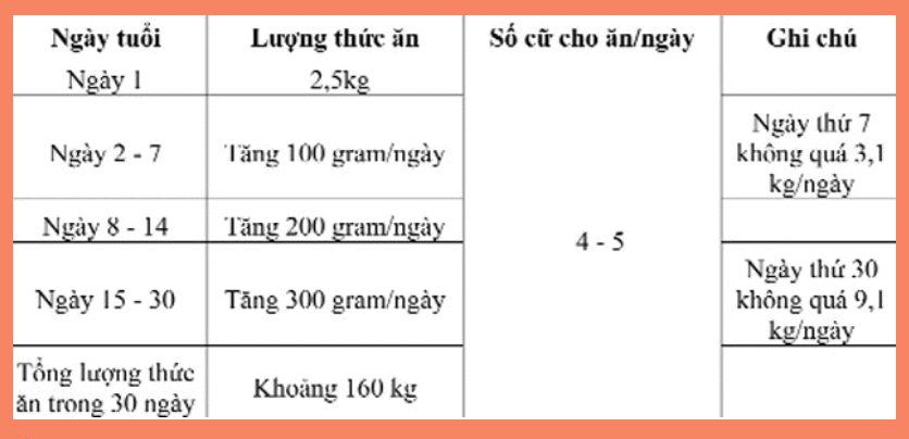 Bảng hướng dẫn cho tôm thẻ chân trắng ăn